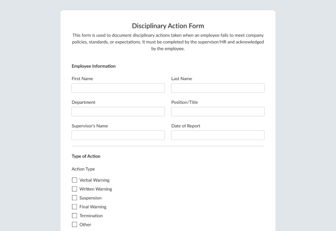 Disciplinary Action Form
