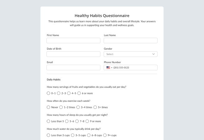 Healthy Habits Questionnaire