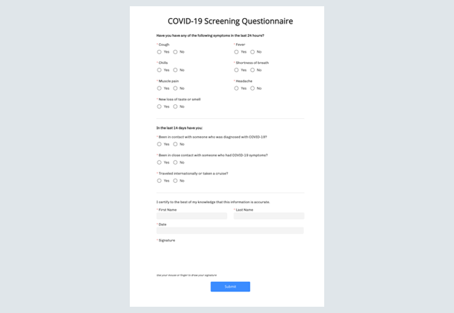 COVID-19 Screening Questionnaire
