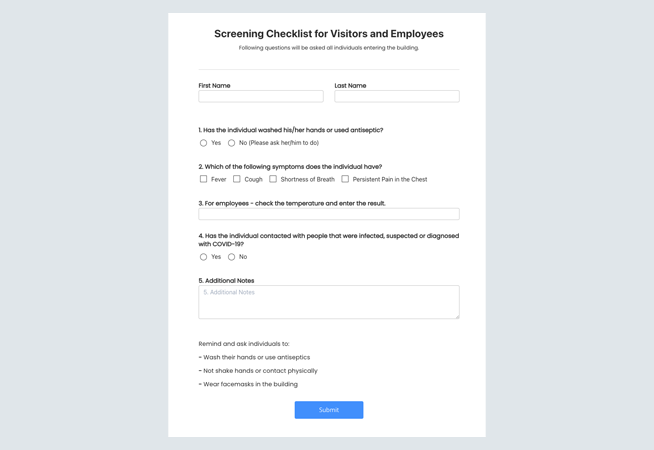 Screening Checklist for Visitors