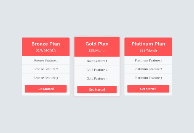 Plan Comparison - Price Table