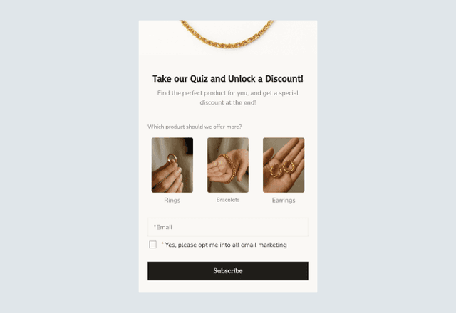 Product Quiz Discount Signup Form