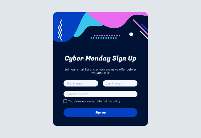 Cyber Monday Sign Up Form