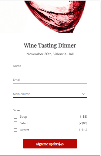 Wine Tasting Dinner Form