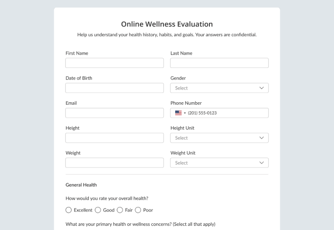 Online Wellness Evaluation Form