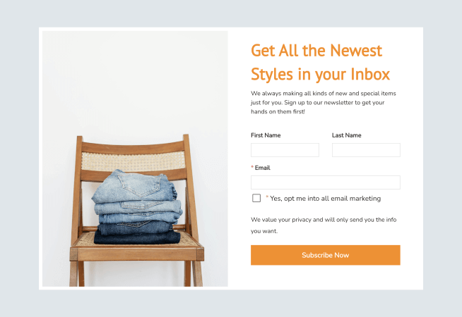 Visual Product Newsletter Form