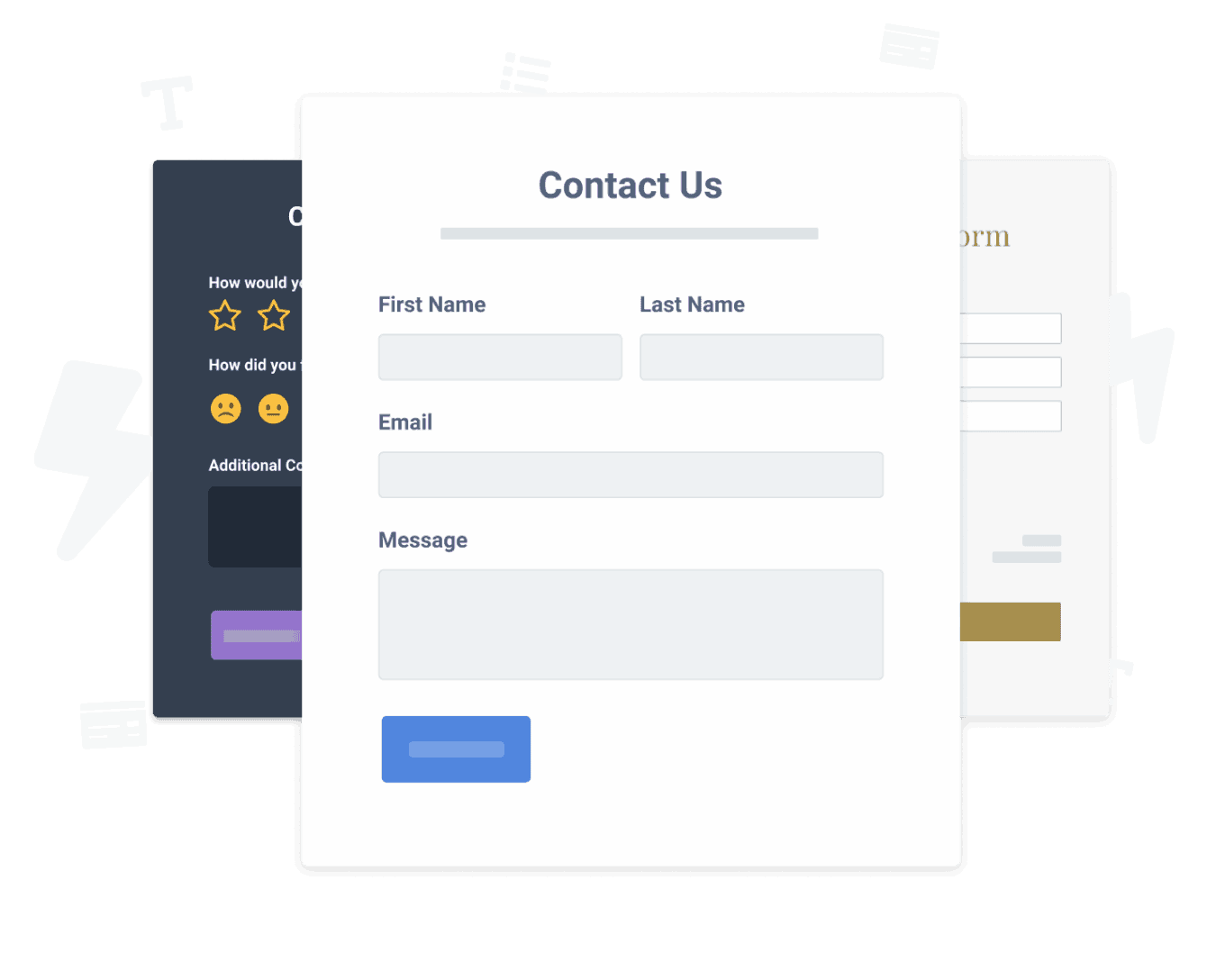 Contact Form, a Feedback Form and a Registration Form created using POWR Form Builder.